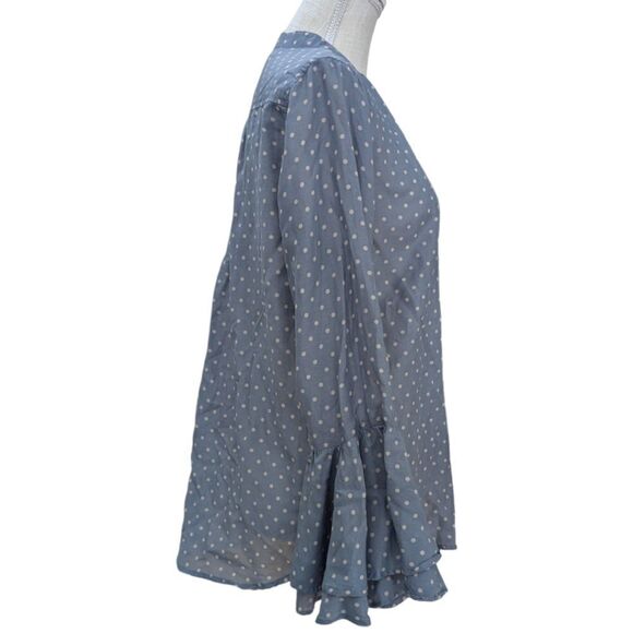 Trovata Birds Of Paradis Polka Dot Blouse Bell Flare Women's Size M Light Blue - Picture 3 of 10